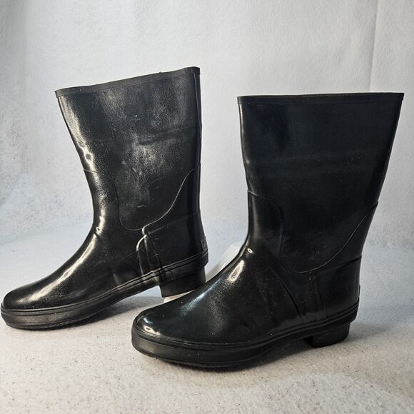 EDDIE BAUER Black Rain Boot Sz7 Round Toe Flats - Picture 1 of 7
